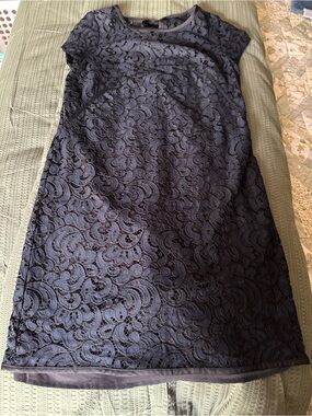 LOFT Navy Lace Cap-Sleeve Sheath Dress